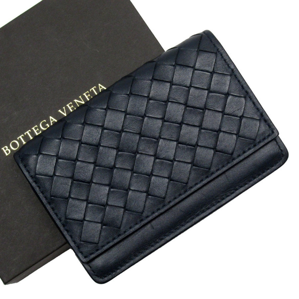 Bottega Veneta Card Case Wallet Intrecciato leather Navy Blue